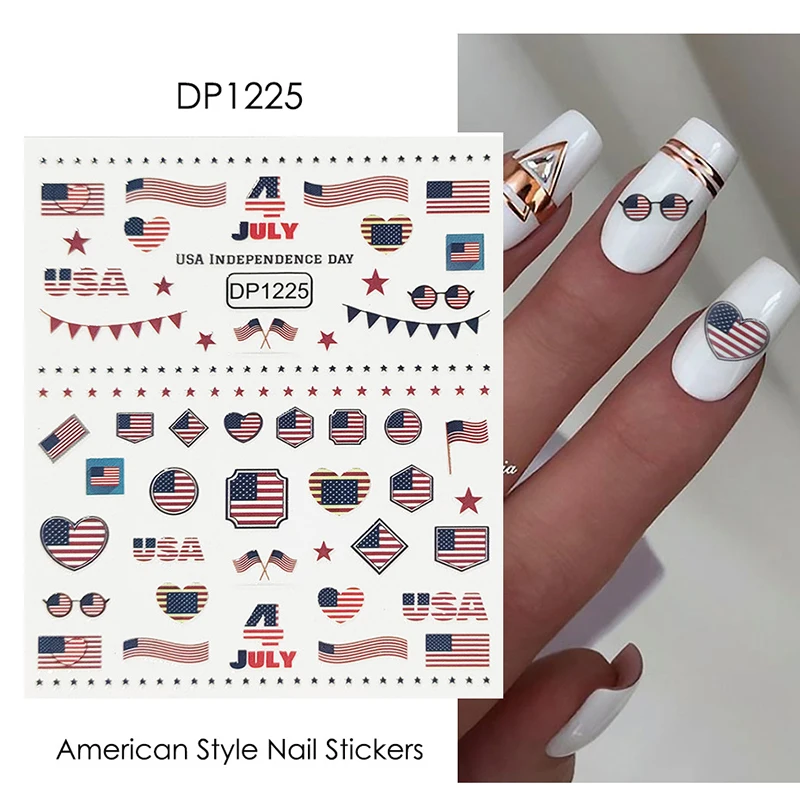 Fake Nails Stickers American Flag Independence Day Statue Nail Art Decoration Nail Stickers Patriotic Nail Art Decals