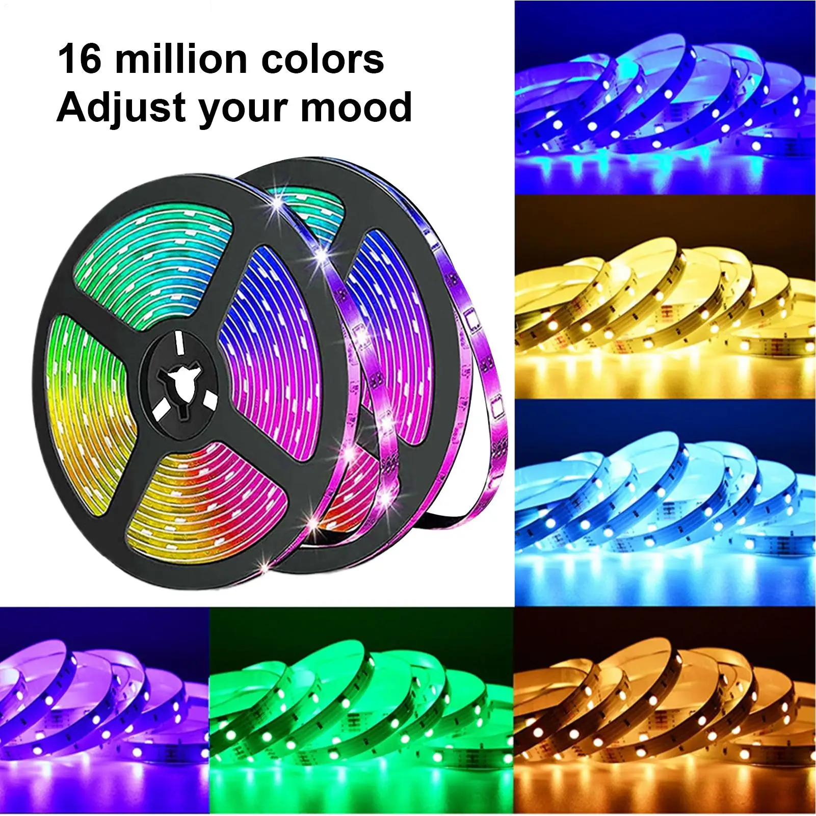Color Changing LED Strip Lights 12V Music Syncing Remote Control 2m Indoor Bedroom LED Tape Lights for Living Room Ceiling