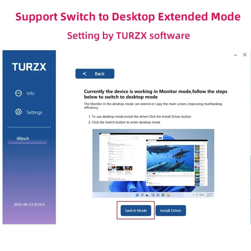 TURZX 8.8 بوصة USB شاشة ثانوية Type-C سطح المكتب شاشة ممتدة TF بطاقة اللعب 1920*480 IPS LCD CPU RAM GPU مراقب NO AIDA64