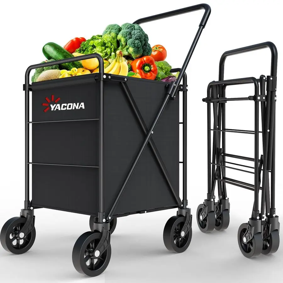 

Shopping Cart for Groceries, Grocery Cart on Wheels, 360Rolling Swivel Wheels Portable Heavy Duty Utility Cart for Shopping, Gro