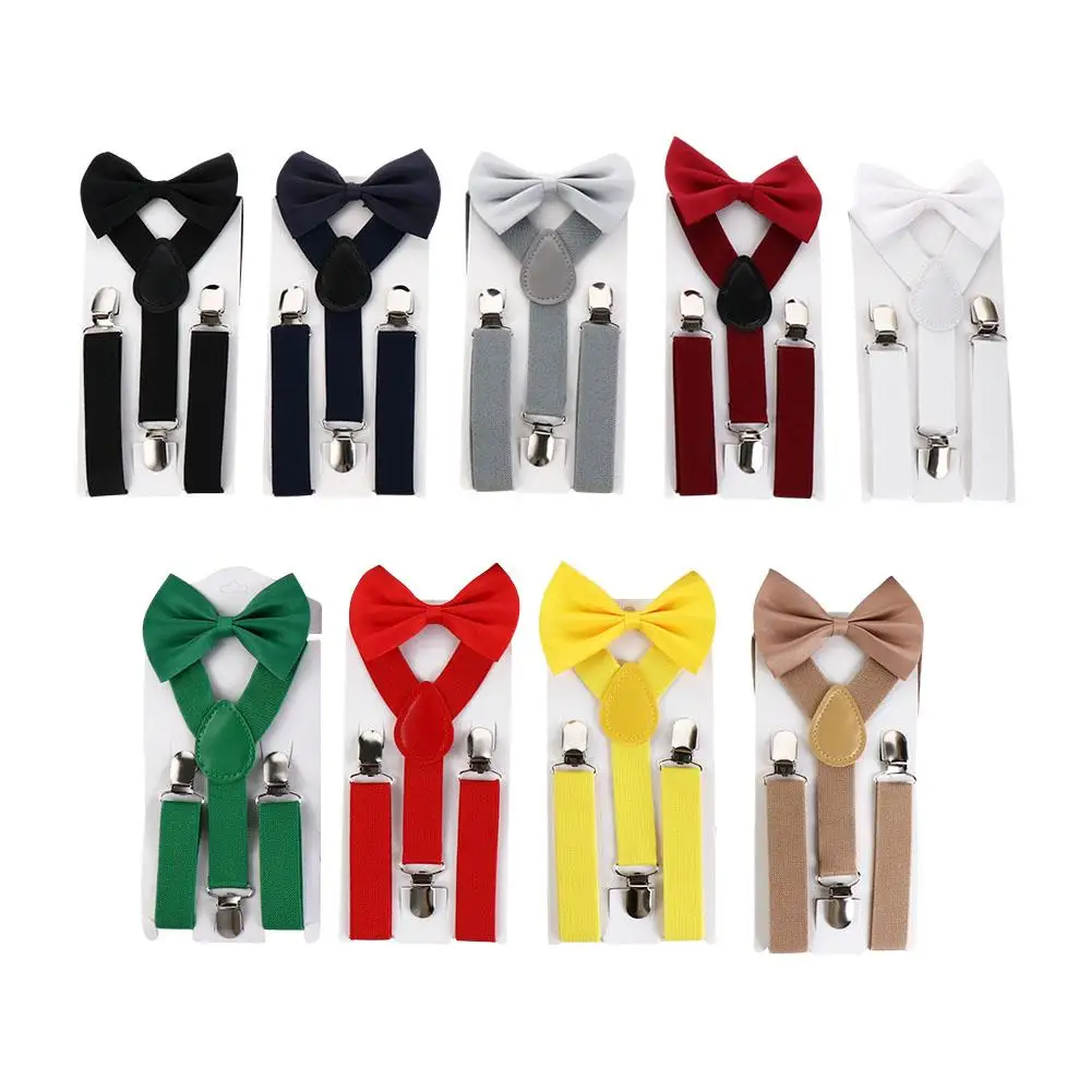 For Girls For Children Performance Solid Color Strap Clip Tie Suspenders Set Hanging Pants Clip Bow Tie Suspenders Clips