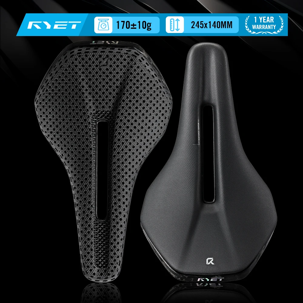 

RYET Full Carbon 3D Printed Bike Saddle Ultralight Cycling Seat 245x140mm Bicycle Cushion for Road MTB Gravel Racing Accessories
