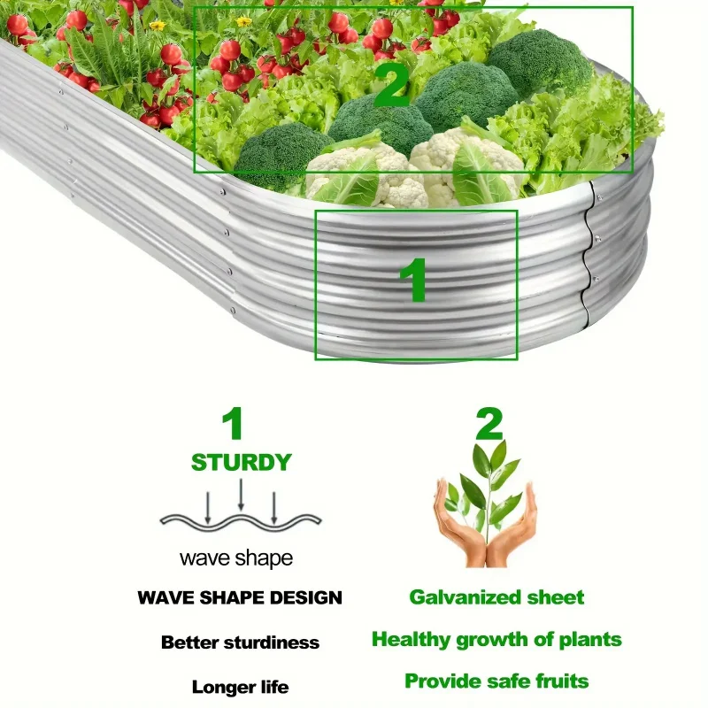 Oval-Shaped Galvanized Sheet Planting Containers Multi-Specification 6x3x1ft 4x2x1ft Modular Vegetable Gardening Pots for Outdoo