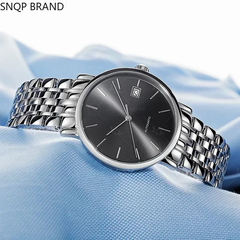 Luxury New New Mens Automatic Mechanical Watch Gentleman Black White Stainless Steel Bracelet Glass Back 38mm Fashion Watches