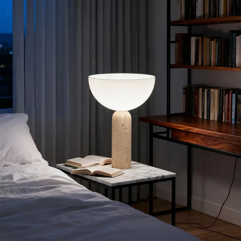

Natural Travertine Desk Lamp Retro LED Table Lamps Living Room Desktop Bedroom Bedside Lighting Light Desk Decorations Lights