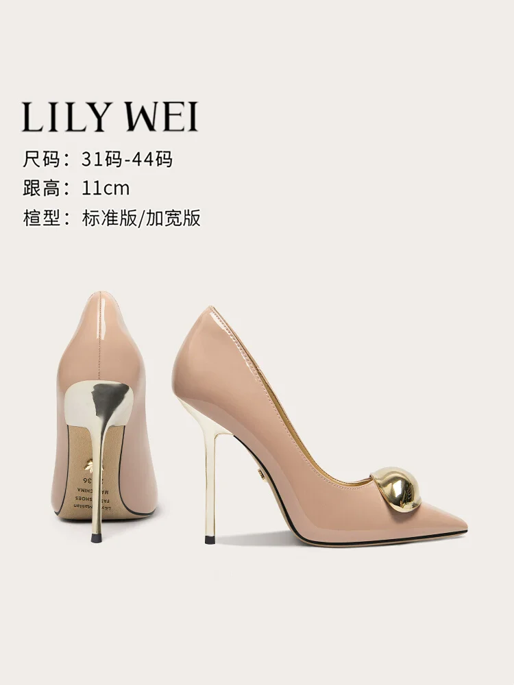 

Spring new pointed shallow patent leather rhinestone bow single shoes thin high-heeled banquet large size small size women shoes