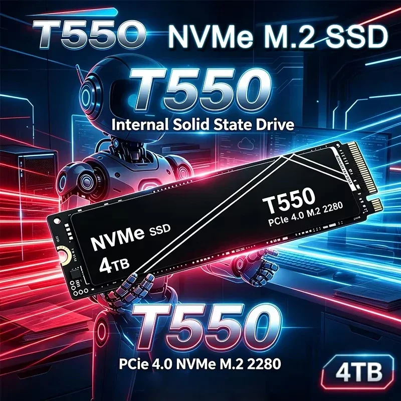 2026 Novo T550 1TB 2TB SSD PCIe NVMe M.2 de Alta Velocidade com Dissipador de Calor, Unidade de Estado Sólido Interna, Pacote OEM