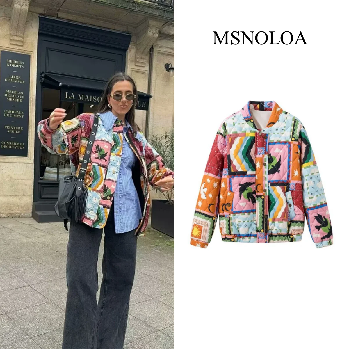 2024 Summer New Product Women\'s Fashion French Retro Print Casual Versatile Loose Jacket Top Coat