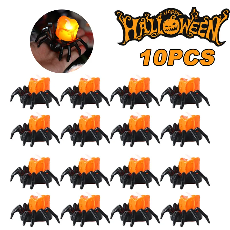 Halloween Decorations LED Candle Light Plastic Spider Pumpkin Lamp for Home Bar Haunted House Halloween Party Decor Horror Props