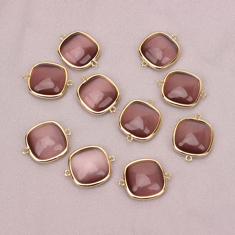 

APDGG 10 Pcs Natural Purple Color Cat eye Gold Plated Connector Beads jewelry accessories