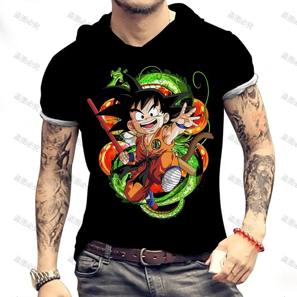 Y2k T-shirt Men Dragon Ball Z Tops Men\'s Hooded Streetwear Vegeta Essentials Clothing Fashion Goku 2024 Super Saiya New Oversize