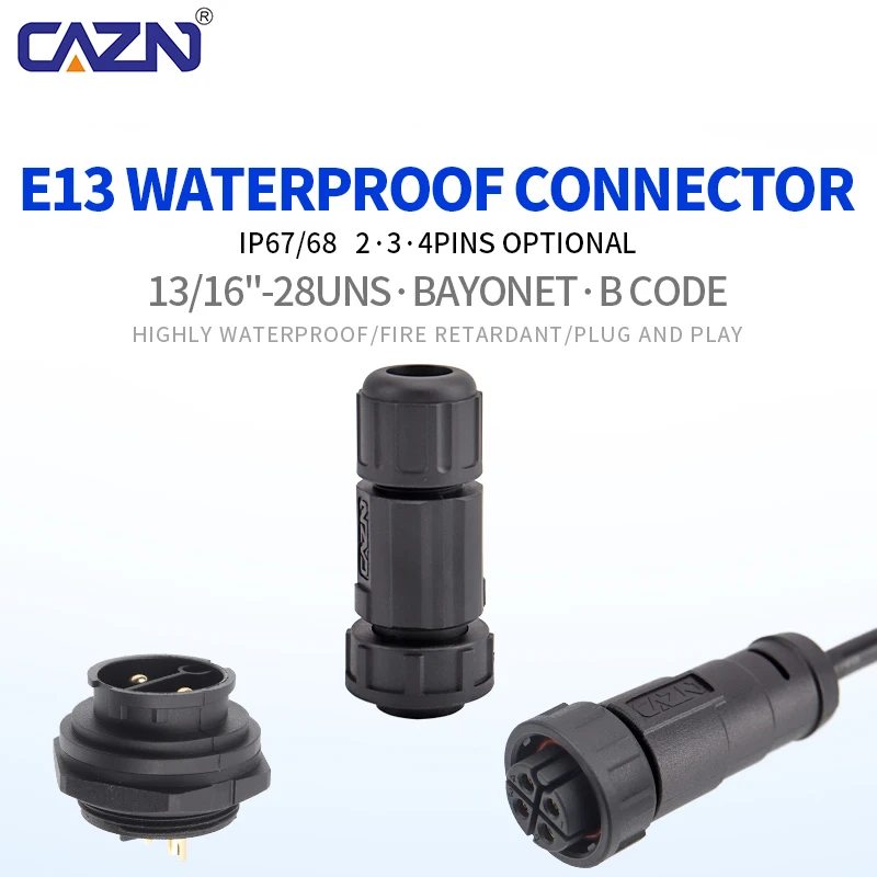E13 Bayonet Chassis Socket B Code Solder Wire PCB Front Rear Mounting IP68 PA66 Gold Plated Contacts for Panel Retrofit