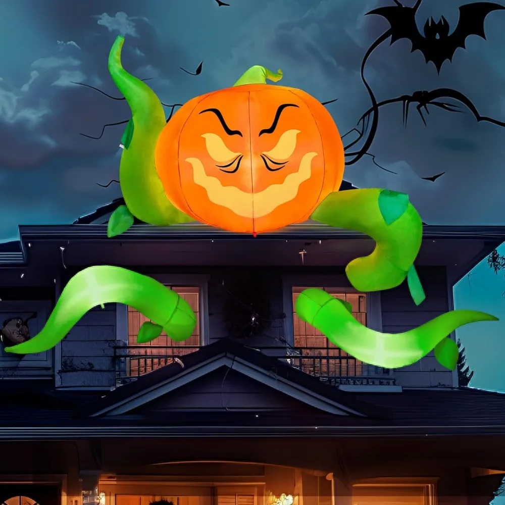 

3 Pcs Halloween Inflatables, Blow Ups Decor with Build-in LEDs Halloween Inflatable Pumpkin Head with Tentacles Halloween