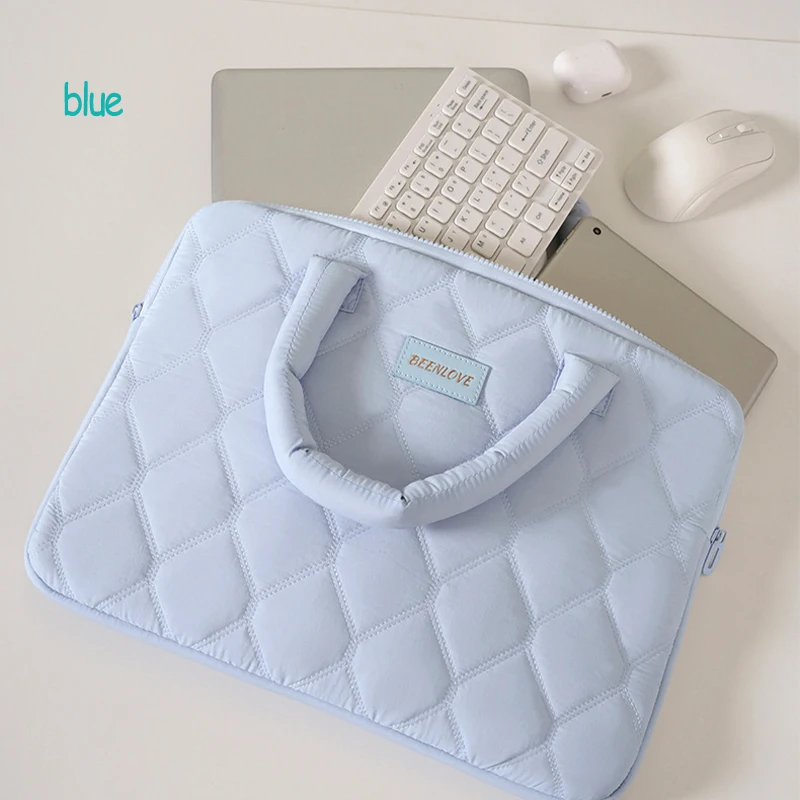The Soft and Stylish Quilted Laptop Bag Is a Gentle Choice for Commuters. Multi-Colored, Gentle Macaron Tones, Combining Both Aesthetics and Texture, with a Portable Design That Is Convenient and Easy to Carry, and Internal Layered Storage That Can Hold Small Items Like Chargers and Mice, Compatible with Mainstream 14-16inch Computers, Making Your Device Safe and Attractive for Daily Commuting, Business Trips, and Study Use. view 5