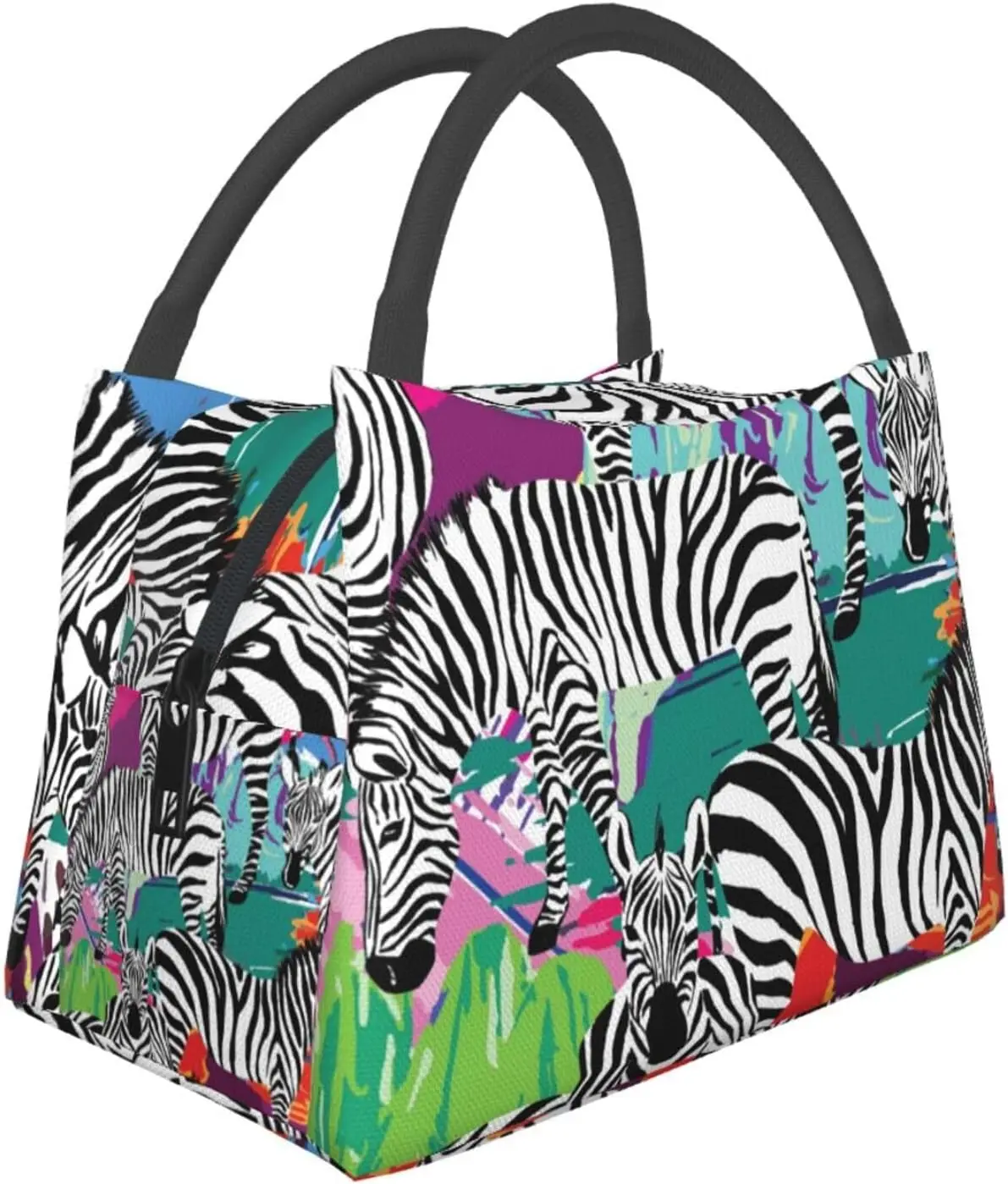 

Colored Zebra Pattern Lunch Bag for Women Men Adult Portable Insulated Lunch Box Tote Bag Reusable Travel Work