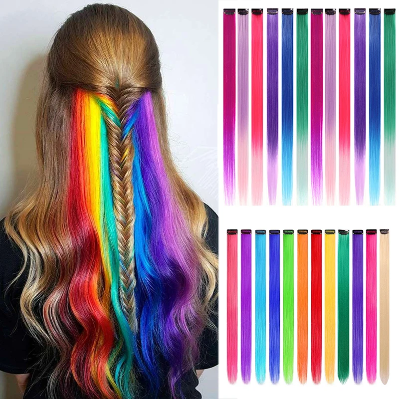 Synthetic Clip In Hair Extension 20Inch 10Pcs/Pack One Hairpiece Clip in Hairpiece For Women Ombre Long Straight Hairpiece