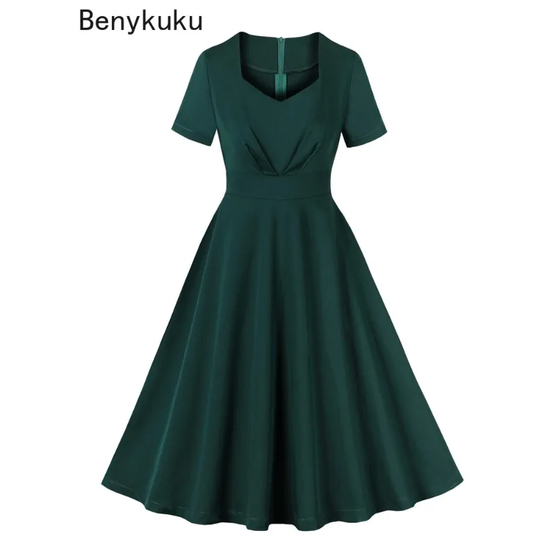 

Green Solid Sweetheart Neck Ruched High Waist Swing Dresses 2024 Summer Vintage Women Elegant Long Dress Robe Femme