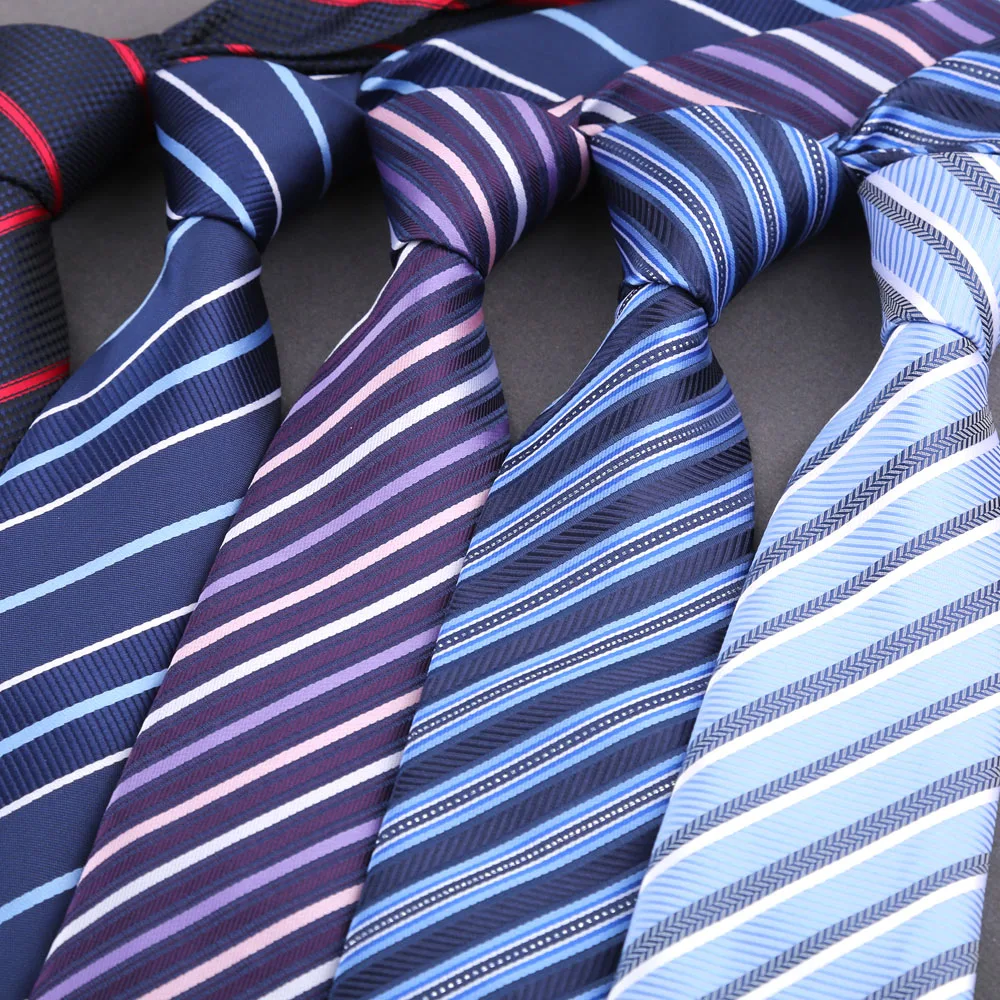 New Men's Tie 8cm Stripes Necktie Blue Color Jacquard Patterns Neck Tie For Wedding Celebration Business Party Accessories Gift