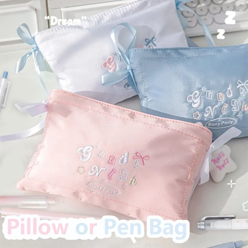 Large Capacity Pen Bag High Quality Pillow Shaped Multifunctional Pencil Case Goodnight Embroidery Pen Box Boys/Girls