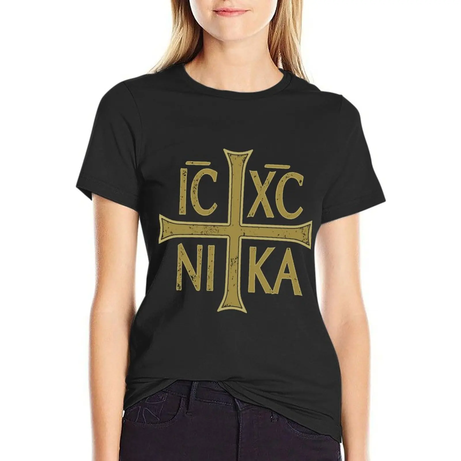 IC XC NI KA Christogram Cross Orthodox Christian Vintage Graphic T-Shirt Short sleeve tee plus sizes tshirts woman