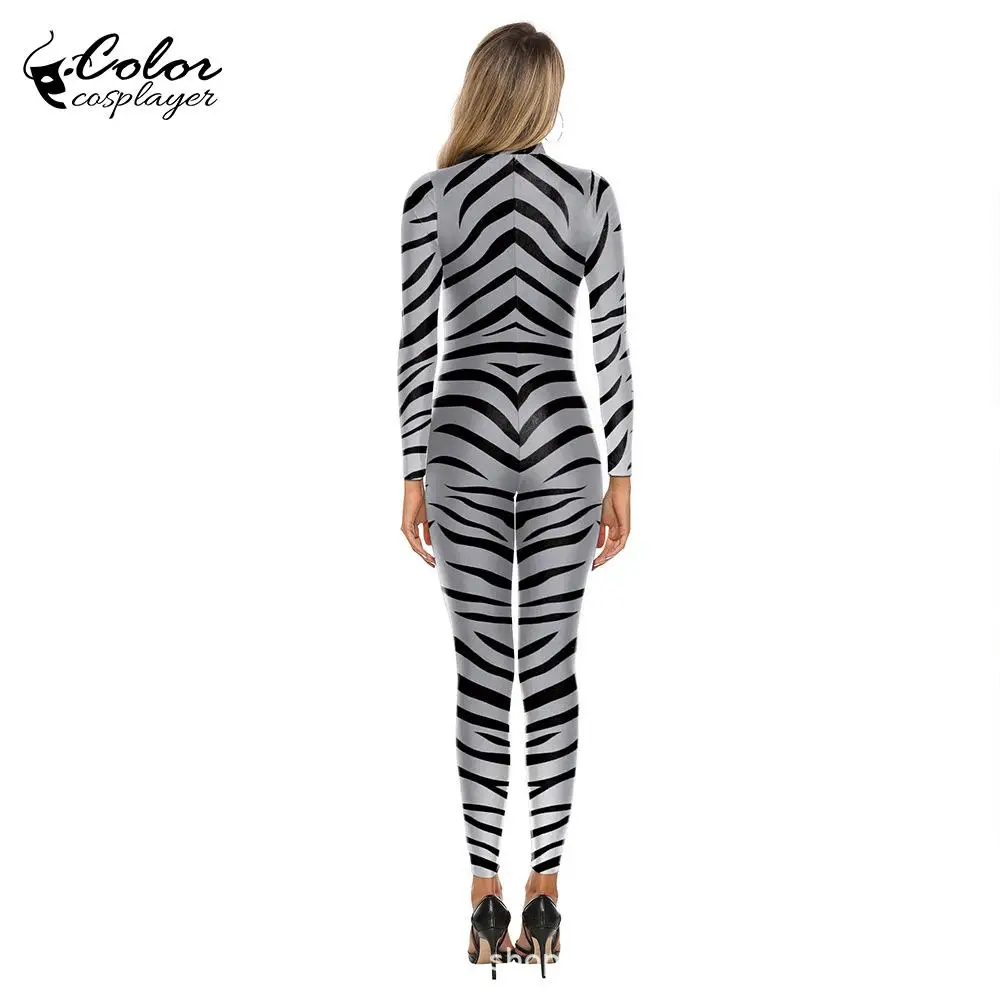 Zebra Cor Cosplay Macacões, Halloween Cosplay Costume, Fantasia Festa Carnaval Animal Vestuário, Zentai Suit, Adulto Catsuit, Roupa