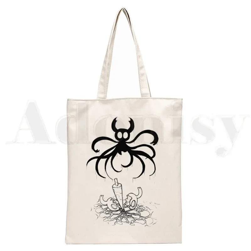 Hollow Knight Game Tote Bag Unisex Canvas Bags Ghost Knight Graphic Art Shopping Bags Printed Casual Shoulder Bag Foldable