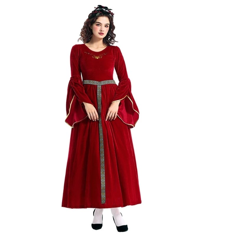 Fantasia medieval feminina, vestido medieval com capacete, manga trompete, vestido medieval para mulheres, festa halloween