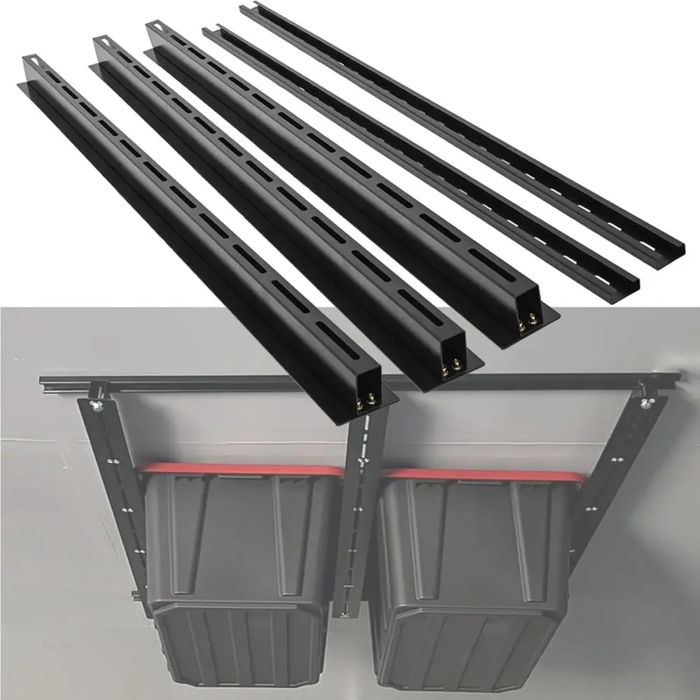 

Garage Storage Racks, Adjustable Ceiling Tote Storage Rails, Heavy Duty Garage Organizer Hanging Storage Rack for Most Storage B