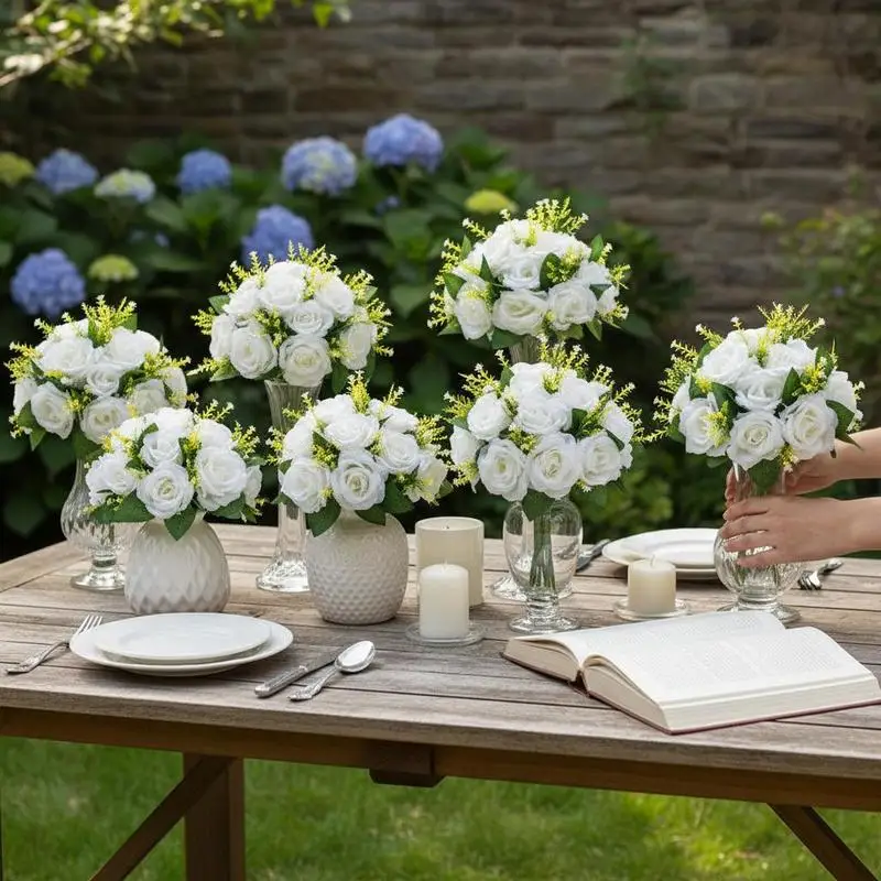 

10 Pcs Artificial Floral Globes 9.5-Inch Diameter For Marriage Reception Home Table Dining Room Decoration White Faux Roses Centerpieces Handcrafted Flower Bouquets Realistic Texture Decorative Tabletop Accents Accessory Set