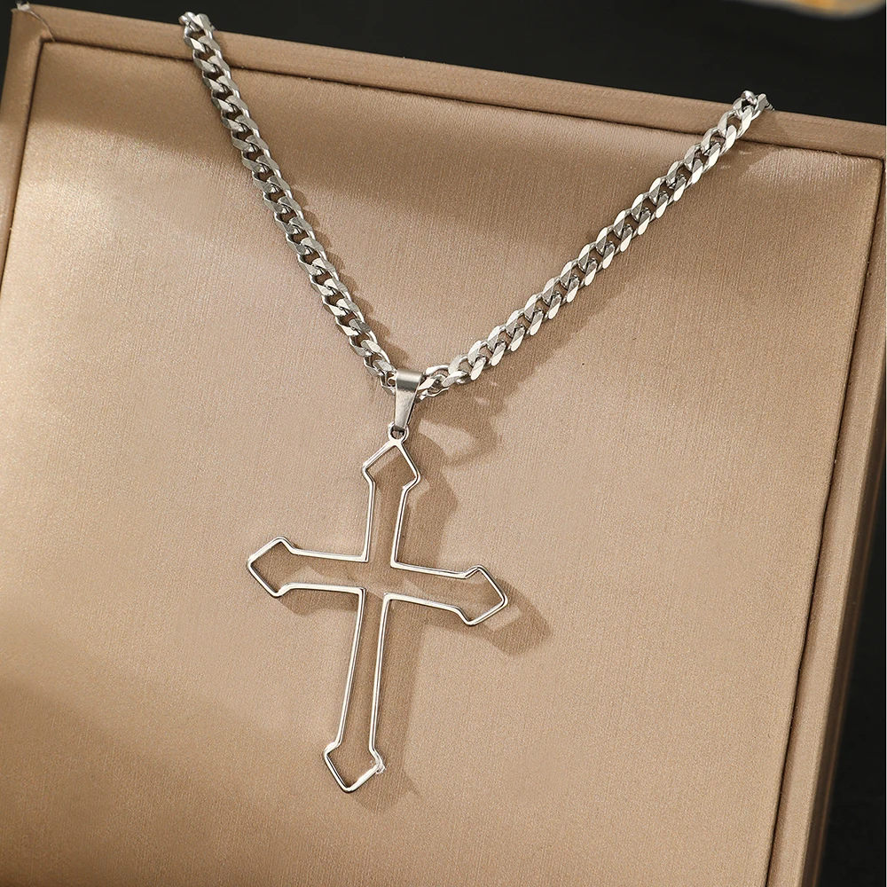 Stainless Steel Necklace New Design prevalent simple Crucifix Openwork Pendant Subtlety Necklaces For Women Jewelry Party Gifts