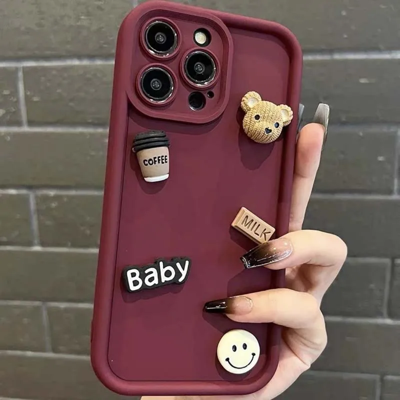 3D Cute Bear Anti Fall Back Cover for iPhone 7 8 Plus X XR XS Max Protective Cover for iPhone 11 12 13 14 Plus 15 Pro Max Capa