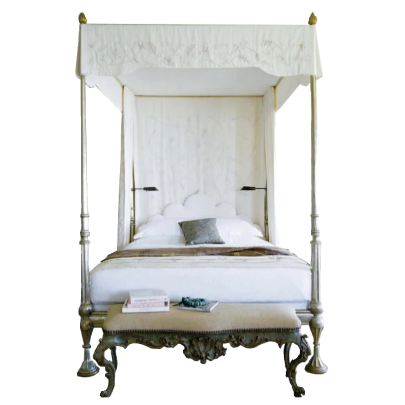 

French curtain princess bed petal shape solid wood high backrest soft bag bed