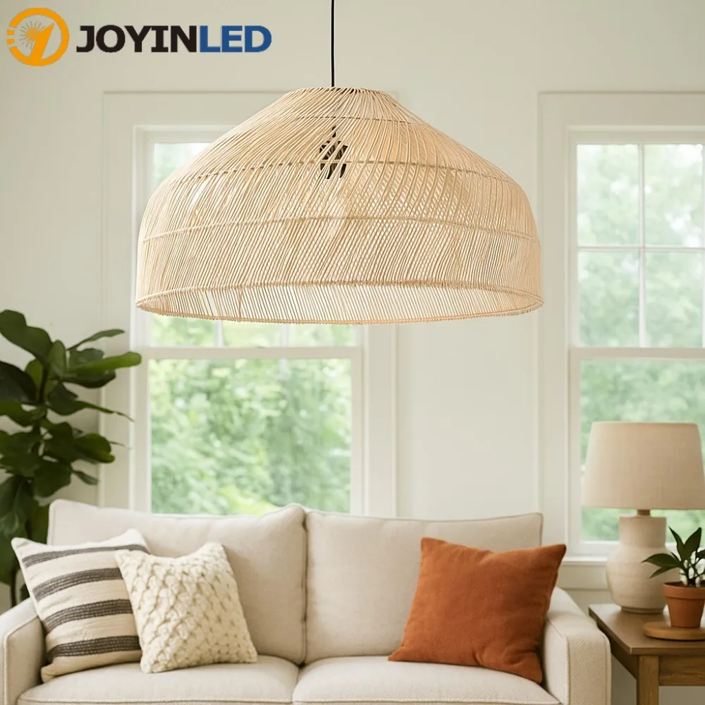 

JOYINLED Japanese Style Woven Handmade Pendant Lights Restaurant Bedroom Study Room Chandelier Pastoral Rattan Chandeliers