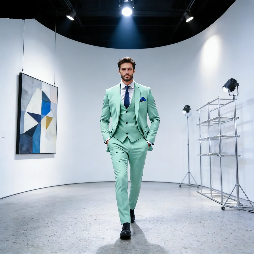 

Men's Fitted 3-Piece Dinner Wedding Tuxedo Two-Button Notch Lapel Jacket Vest And Pants for Formal Occasions