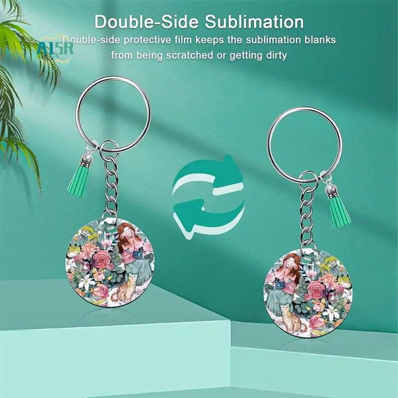 

A15R -Sublimation Key Ring Blanks Set With Heat Transfer MDF Blank 3 Shapes Tassels Pendant Jump Rings Key Ring With Chain Set K