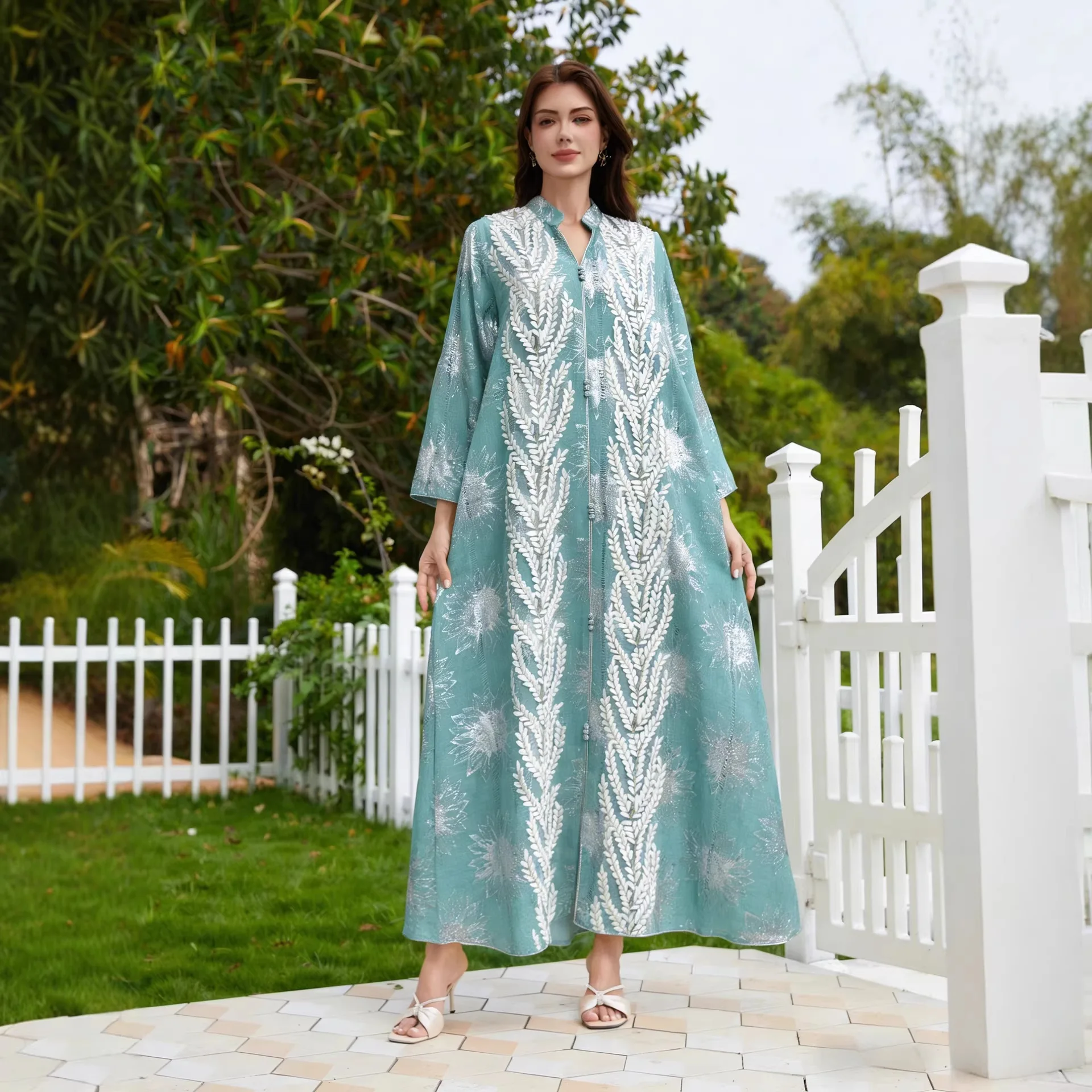 

Nc179 Dress With Mesh Embroidery And Sequins Long Dress 2026 Muslim Long Dress Robe Abaya Ramadan Dubai Luxury Islam Elegant
