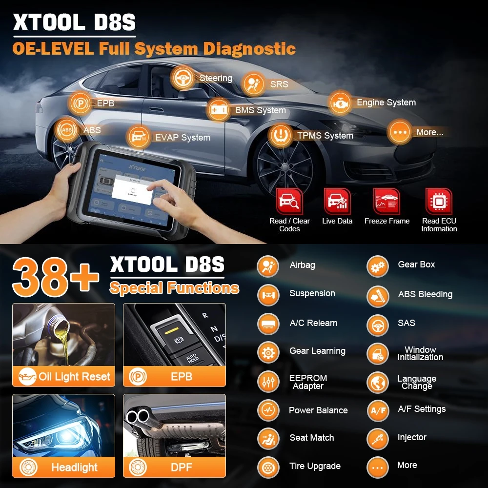 XTOOL D8S Automotive Diagnostic Tool 2024 Newest XTOOL D8 ECU Coding CAN FD DOIP 38+ Services Full Diagnosis Key Programming