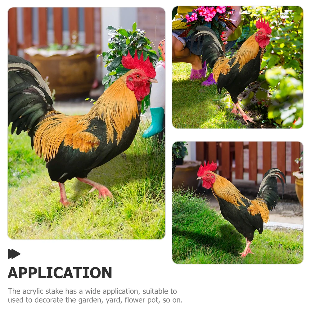 

4 Pcs 3D Rooster Hen Chicks Garden Stakes Acrylic Durable Weather Resistant Lawn Yard DecorationGarden Chicken Stakes Art
