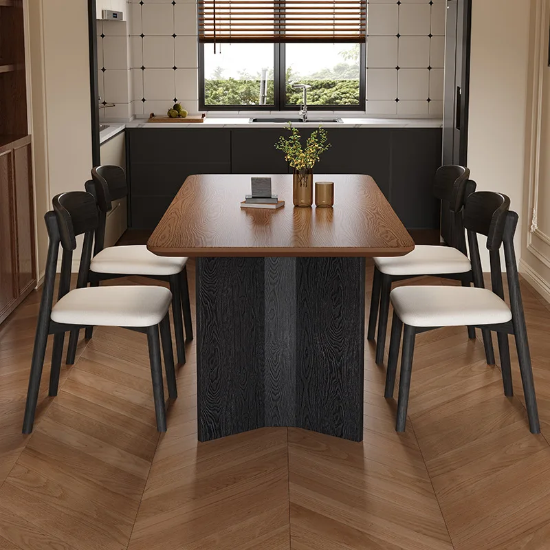 Solid wood dining table and chair combination household gray wood grain square table, small apartment, high-end table