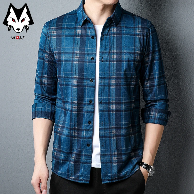 New Men's Casual Printed Long Sleeved Lapel Shirt for Spring and Autumn Fashion Comfortable Wrinkle Free Top Without Ironing