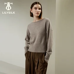 LILYSILK Wool and Cashmere Blend Sweatshirt for Women 2023 Winter Casual Braided Collar Boat Neck Luxury Top Traf Free Shipping