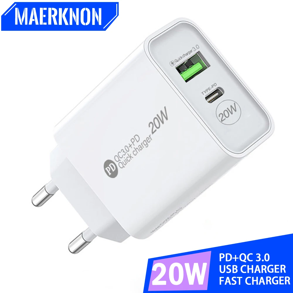 

USB C Fast Charger 20W Quick Charge 2 in 1 Adaptor For iPhone 13 12 Pro Max Xiaomi Samsung Huawei QC 3.0 4.0 Moble Phone Charger