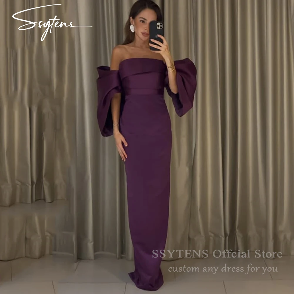 

SSYTENS Dark Purple Evening Dresses Off Shoulder Strapless Evening Gowns for Women 2025 Ankle Length Elegant Formal Party Dress