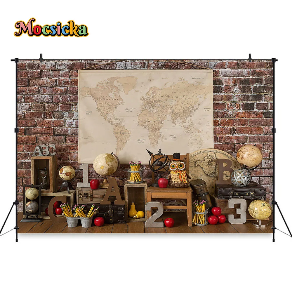 Toile de fond de photographie de thème d'anniversaire de magicien magique, fond de fête de retour à l'école, mur de briques rouges, décor de carte, bannière pour enfants, gâteau Smash