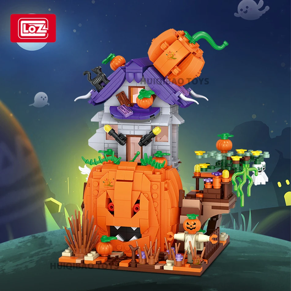 LOZ Halloween Mini Pumpkin House Micro Model Building Blocks City Kid DIY Pumpkin Carriage Set Bricks Toys for Children Gift