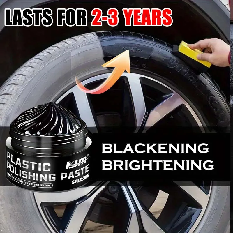 KJM Car Tire & Plastic Polishing Paste, Blackening Brightening Cream for Rubber Tires, Trim and Interior Parts