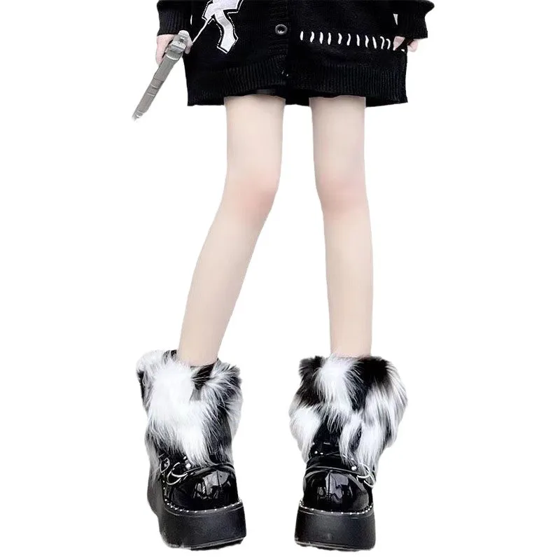 Cubiertas para pies, calcetines de felpa, mallas largas y cortas de tubo medio para mujer, cubiertas para botas de Color cálido, pila de calcetines para chicas calientes