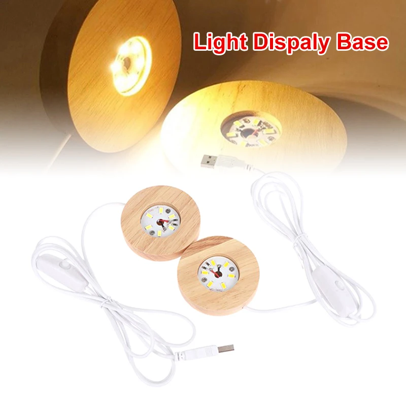 1pc 6cm Wood Desktop Decorative Lights Light Base Night Light Wooden Led USB Display Light Stand Lamp Holder Lamp Art Ornament