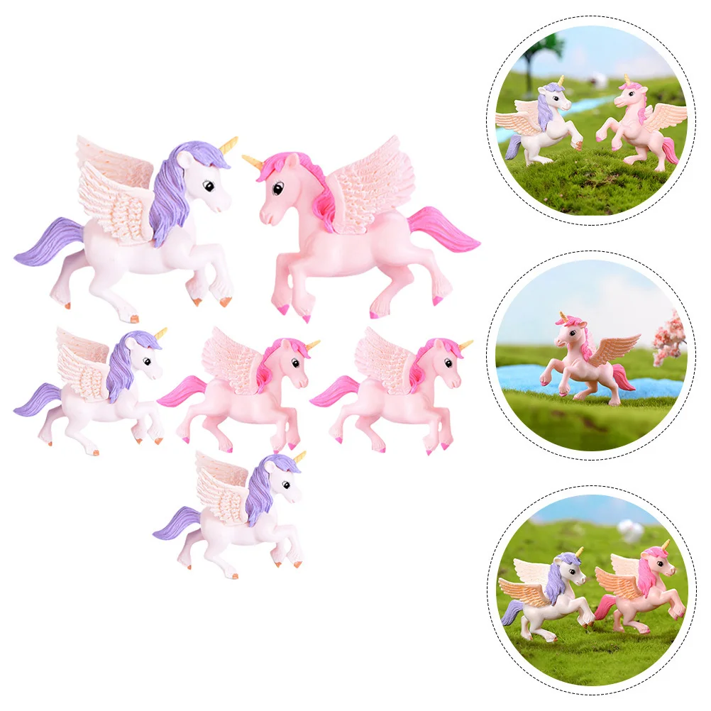 

4 Pieces 6 Pieces Mini Unicorn Figurine PVC Animal Model for Bonsai Craft Micro Landscape Decoration Desktop Ornament Collection