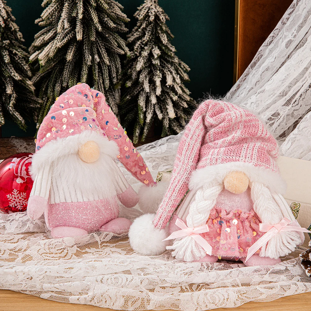 

1pc Christmas Pink Sequin Knitted Gnome Doll Faceless Doll Desktop Ornaments Christmas Gnomes Tinsel Christmas Xmas Decoration